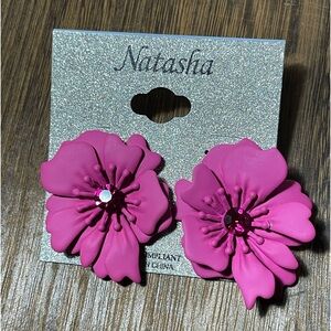 Natasha Statement Pink Flower Earrings